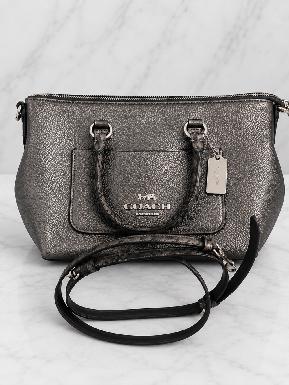 Coach Emma Small Crossbody Satchel Gunmetal Leather Snakeskin Bag Purse EUC